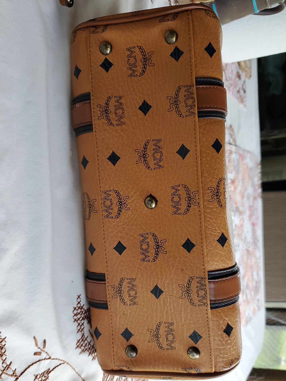 MCM Cognac Visetos Satchel Bag - Picture 4 of 11